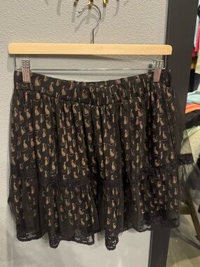Vintage Retro American Rag Black Tiered Skirt with Beige and Red Cat Print 😻💕